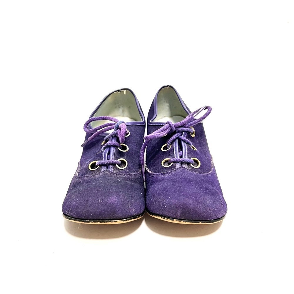 Vintage 1960s purple vegan suede mid lace up heeled oxfords - Picture 2 of 8